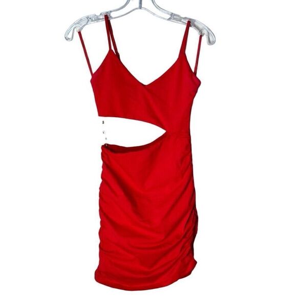 Superdown REVOLVE Darcey Ruched Mini Dress in Red Cotton Cut out XXS - Picture 3 of 11